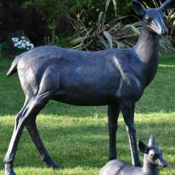 Wild Doe & Fawn 103cm Bronze Metal Garden Statues