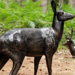 Wild Doe Life-Size 118cm Bronze Metal Garden Statue