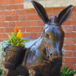 Wild Donkey with Baskets Bronze Metal Garden Statue