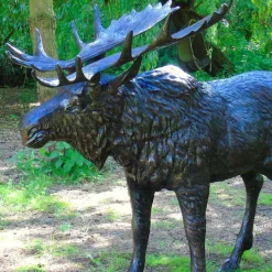 Wild Moose Life-Size Bronze Metal Garden Statue
