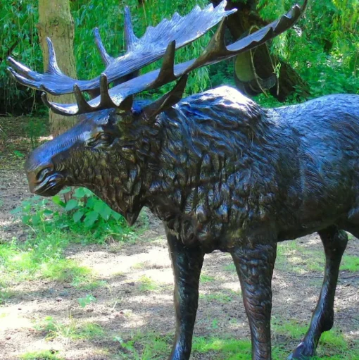 Wild Moose Life-Size Bronze Metal Garden Statue