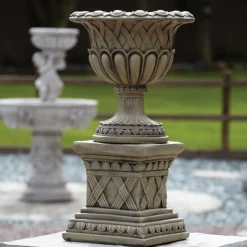 Woven Stone Garden Planter on Pedestal